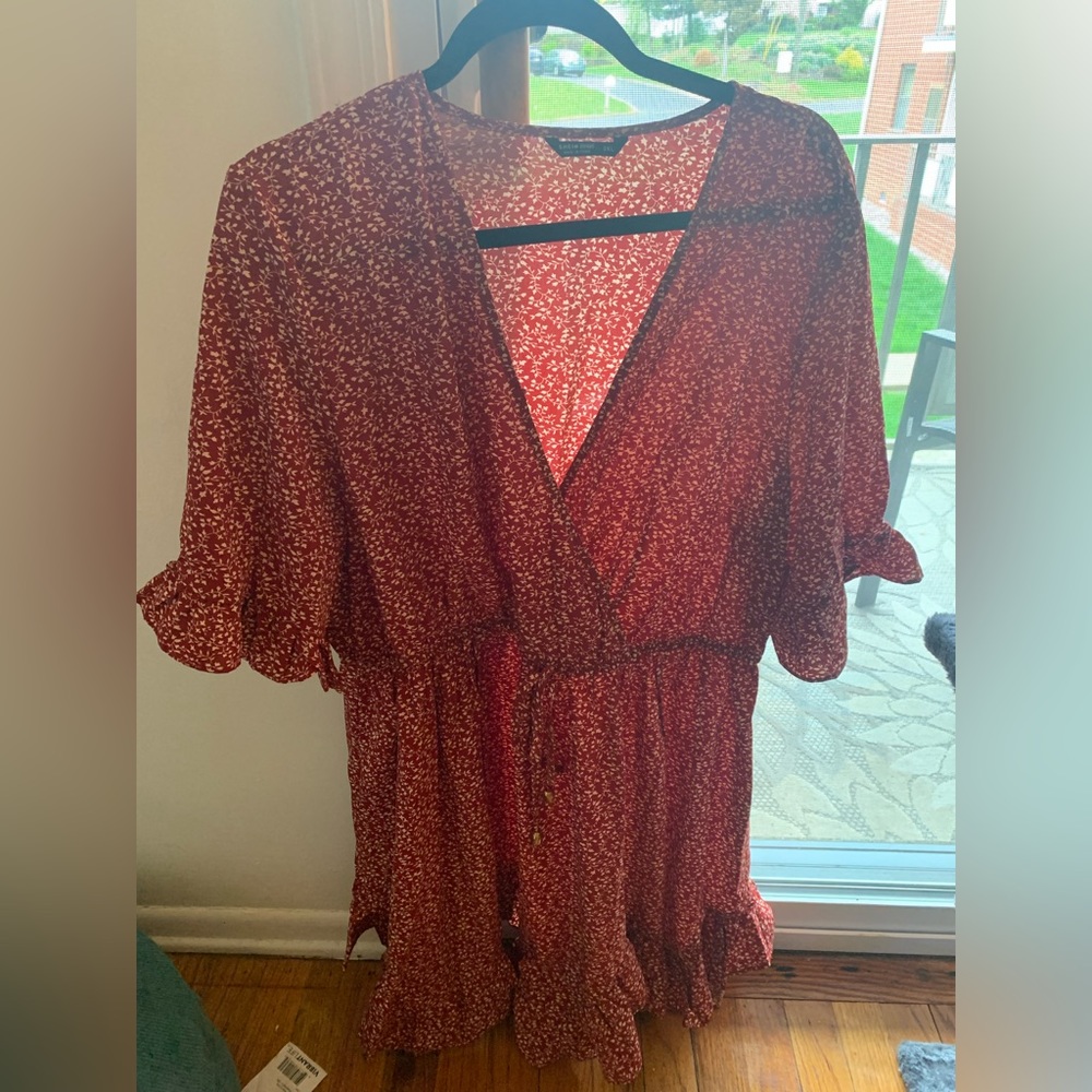Shein flower pattern red and white dress